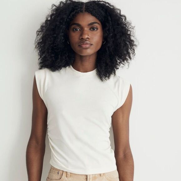 *Flaw-Ink Spot* Madewell NWT Side-Cinch Muscle Tee Size XXS in Lighthouse - Picture 1 of 11